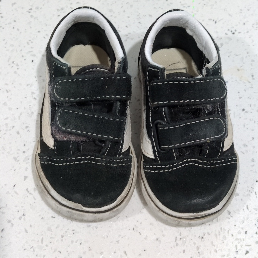 Vans Kids Black and White Velcro Sneakers